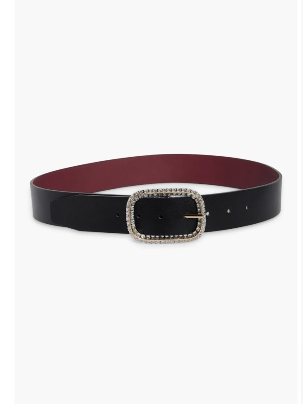Steve Madden Black/Burgandy Reversible Belt with Rhinestone Oval Buckle